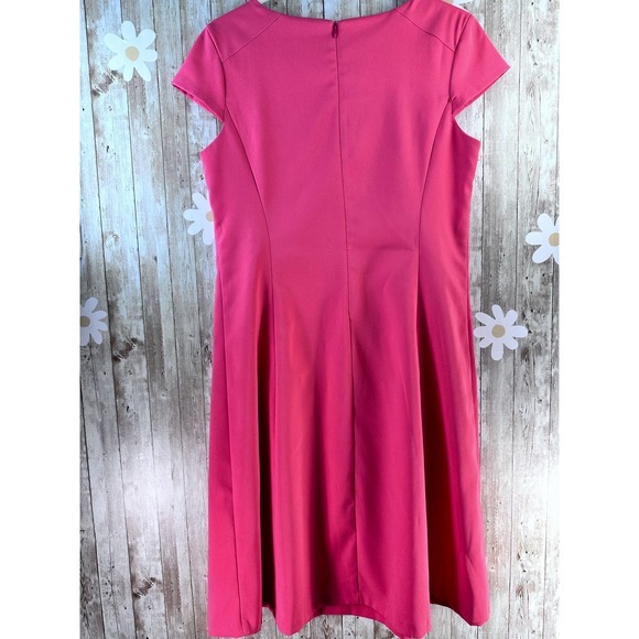 Coldwater Creek Dress Size 12 Pink Coral A Line Cap Sleeves Wide Neck Pleated - Picture 1 of 7